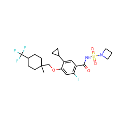 CC1(COc2cc(F)c(C(=O)NS(=O)(=O)N3CCC3)cc2C2CC2)CCC(C(F)(F)F)CC1 ZINC000261098783