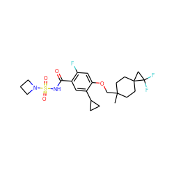 CC1(COc2cc(F)c(C(=O)NS(=O)(=O)N3CCC3)cc2C2CC2)CCC2(CC1)CC2(F)F ZINC000216247893