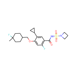 CC1(F)CCC(COc2cc(F)c(C(=O)NS(=O)(=O)N3CCC3)cc2C2CC2)CC1 ZINC000225245466