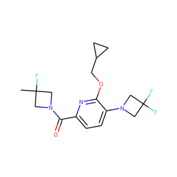 CC1(F)CN(C(=O)c2ccc(N3CC(F)(F)C3)c(OCC3CC3)n2)C1 ZINC000146353684