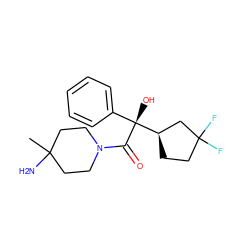 CC1(N)CCN(C(=O)[C@](O)(c2ccccc2)[C@@H]2CCC(F)(F)C2)CC1 ZINC000013534297