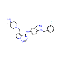 CC1(N)CCN(Cc2ccn3ncnc(Nc4ccc5c(cnn5Cc5cccc(F)c5)c4)c23)CC1 ZINC000028903121