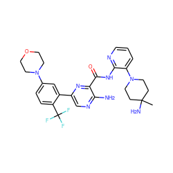 CC1(N)CCN(c2cccnc2NC(=O)c2nc(-c3cc(N4CCOCC4)ccc3C(F)(F)F)cnc2N)CC1 ZINC001772621288