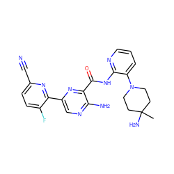 CC1(N)CCN(c2cccnc2NC(=O)c2nc(-c3nc(C#N)ccc3F)cnc2N)CC1 ZINC001772593378