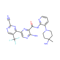 CC1(N)CCN(c2cccnc2NC(=O)c2nc(-c3nc(C#N)ncc3C(F)(F)F)cnc2N)CC1 ZINC001772617034