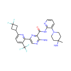 CC1(N)CCN(c2cccnc2NC(=O)c2nc(-c3nc(C4CC(F)(F)C4)ccc3C(F)(F)F)cnc2N)CC1 ZINC001772628978