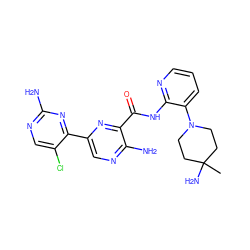 CC1(N)CCN(c2cccnc2NC(=O)c2nc(-c3nc(N)ncc3Cl)cnc2N)CC1 ZINC001772570286