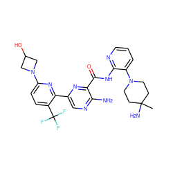 CC1(N)CCN(c2cccnc2NC(=O)c2nc(-c3nc(N4CC(O)C4)ccc3C(F)(F)F)cnc2N)CC1 ZINC001772655860