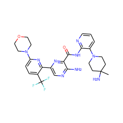 CC1(N)CCN(c2cccnc2NC(=O)c2nc(-c3nc(N4CCOCC4)ccc3C(F)(F)F)cnc2N)CC1 ZINC001772640385