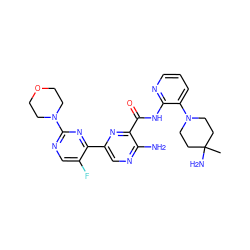 CC1(N)CCN(c2cccnc2NC(=O)c2nc(-c3nc(N4CCOCC4)ncc3F)cnc2N)CC1 ZINC001772587589