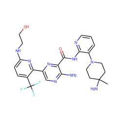 CC1(N)CCN(c2cccnc2NC(=O)c2nc(-c3nc(NCCO)ccc3C(F)(F)F)cnc2N)CC1 ZINC001772613181