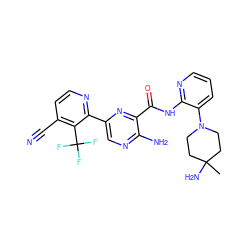 CC1(N)CCN(c2cccnc2NC(=O)c2nc(-c3nccc(C#N)c3C(F)(F)F)cnc2N)CC1 ZINC001772636232