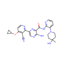 CC1(N)CCN(c2cccnc2NC(=O)c2nc(-c3nccc(OC4CC4)c3C#N)cnc2N)CC1 ZINC001772576313