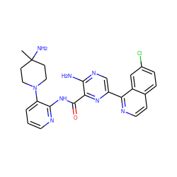 CC1(N)CCN(c2cccnc2NC(=O)c2nc(-c3nccc4ccc(Cl)cc34)cnc2N)CC1 ZINC001772609836