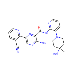 CC1(N)CCN(c2cccnc2NC(=O)c2nc(-c3ncccc3C#N)cnc2N)CC1 ZINC001772574704