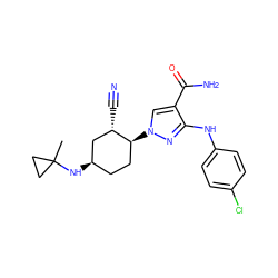 CC1(N[C@@H]2CC[C@H](n3cc(C(N)=O)c(Nc4ccc(Cl)cc4)n3)[C@@H](C#N)C2)CC1 ZINC000221858422