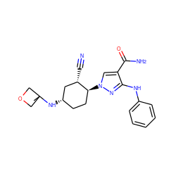 CC1(N[C@H]2CC[C@H](n3cc(C(N)=O)c(Nc4ccccc4)n3)[C@@H](C#N)C2)COC1 ZINC000222981738