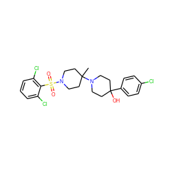 CC1(N2CCC(O)(c3ccc(Cl)cc3)CC2)CCN(S(=O)(=O)c2c(Cl)cccc2Cl)CC1 ZINC000029125417