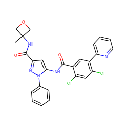 CC1(NC(=O)c2cc(NC(=O)c3cc(-c4ccccn4)c(Cl)cc3Cl)n(-c3ccccc3)n2)COC1 ZINC001772588629