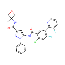 CC1(NC(=O)c2cc(NC(=O)c3cc(-c4ncccc4F)c(F)cc3Cl)n(-c3ccccc3)n2)COC1 ZINC001772600863