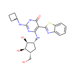 CC1(Nc2nc(N[C@@H]3C[C@H](CO)[C@@H](O)[C@H]3O)c(-c3nc4ccccc4s3)c(=O)[nH]2)CCC1 ZINC001772611821