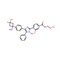 CC1(O)CC(N)(c2ccc(-c3nc4n(c3-c3ccccc3)COc3cc(C(=O)NCCO)ccc3-4)cc2)C1 ZINC000169703912