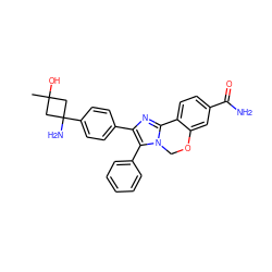 CC1(O)CC(N)(c2ccc(-c3nc4n(c3-c3ccccc3)COc3cc(C(N)=O)ccc3-4)cc2)C1 ZINC000169703917