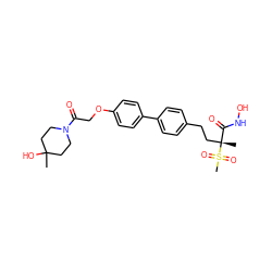 CC1(O)CCN(C(=O)COc2ccc(-c3ccc(CC[C@](C)(C(=O)NO)S(C)(=O)=O)cc3)cc2)CC1 ZINC000169708234