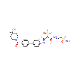 CC1(O)CCN(C(=O)c2ccc(-c3ccc4nc([C@@H](C(=O)NCCS(N)(=O)=O)S(C)(=O)=O)sc4c3)cc2)CC1 ZINC000144472906