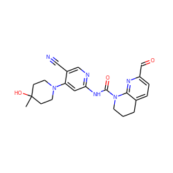 CC1(O)CCN(c2cc(NC(=O)N3CCCc4ccc(C=O)nc43)ncc2C#N)CC1 ZINC001772638072