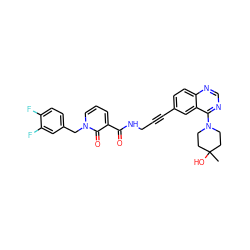 CC1(O)CCN(c2ncnc3ccc(C#CCNC(=O)c4cccn(Cc5ccc(F)c(F)c5)c4=O)cc23)CC1 ZINC000096176298