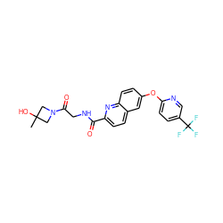 CC1(O)CN(C(=O)CNC(=O)c2ccc3cc(Oc4ccc(C(F)(F)F)cn4)ccc3n2)C1 ZINC001772593289