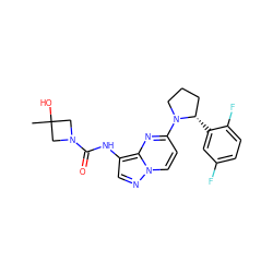 CC1(O)CN(C(=O)Nc2cnn3ccc(N4CCC[C@@H]4c4cc(F)ccc4F)nc23)C1 ZINC000118239365