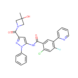 CC1(O)CN(C(=O)c2cc(NC(=O)c3cc(-c4ccccn4)c(F)cc3Cl)n(-c3ccccc3)n2)C1 ZINC001772633663