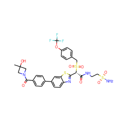 CC1(O)CN(C(=O)c2ccc(-c3ccc4nc([C@@H](C(=O)NCCS(N)(=O)=O)S(=O)(=O)Cc5ccc(OC(F)(F)F)cc5)sc4c3)cc2)C1 ZINC000222080322