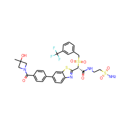 CC1(O)CN(C(=O)c2ccc(-c3ccc4nc([C@@H](C(=O)NCCS(N)(=O)=O)S(=O)(=O)Cc5cccc(C(F)(F)F)c5)sc4c3)cc2)C1 ZINC000222083233