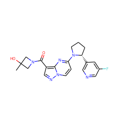 CC1(O)CN(C(=O)c2cnn3ccc(N4CCC[C@@H]4c4cncc(F)c4)nc23)C1 ZINC000169704189