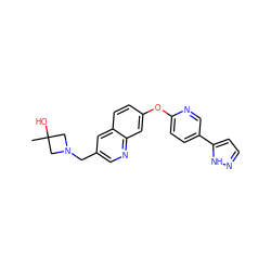 CC1(O)CN(Cc2cnc3cc(Oc4ccc(-c5ccn[nH]5)cn4)ccc3c2)C1 ZINC000215837653