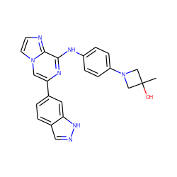 CC1(O)CN(c2ccc(Nc3nc(-c4ccc5cn[nH]c5c4)cn4ccnc34)cc2)C1 ZINC000147319329