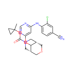 CC1(OC(=O)N2C[C@H]3COC[C@@H](C2)C3Oc2cc(Nc3ccc(C#N)cc3Cl)ncn2)CC1 ZINC000166422389