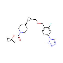 CC1(OC(=O)N2CCC([C@H]3C[C@H]3COCc3ccc(-n4cnnn4)cc3F)CC2)CC1 ZINC000144789522