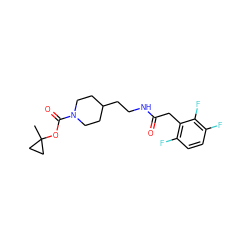 CC1(OC(=O)N2CCC(CCNC(=O)Cc3c(F)ccc(F)c3F)CC2)CC1 ZINC000066075501