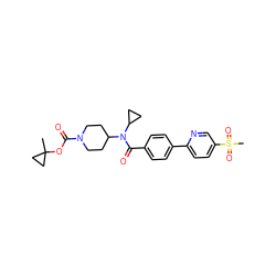 CC1(OC(=O)N2CCC(N(C(=O)c3ccc(-c4ccc(S(C)(=O)=O)cn4)cc3)C3CC3)CC2)CC1 ZINC000207680320