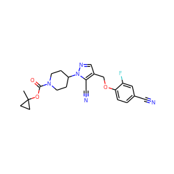 CC1(OC(=O)N2CCC(n3ncc(COc4ccc(C#N)cc4F)c3C#N)CC2)CC1 ZINC000095561982