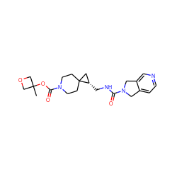 CC1(OC(=O)N2CCC3(CC2)C[C@@H]3CNC(=O)N2Cc3ccncc3C2)COC1 ZINC000224963651