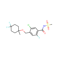 CC1(OCc2cc(F)c(C(=O)NS(C)(=O)=O)cc2Cl)CCC(F)(F)CC1 ZINC000216239787