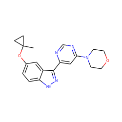 CC1(Oc2ccc3[nH]nc(-c4cc(N5CCOCC5)ncn4)c3c2)CC1 ZINC000221312794