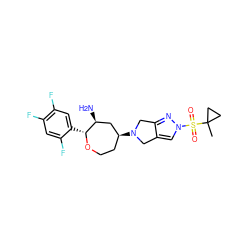 CC1(S(=O)(=O)n2cc3c(n2)CN([C@H]2CCO[C@H](c4cc(F)c(F)cc4F)[C@@H](N)C2)C3)CC1 ZINC000142728822