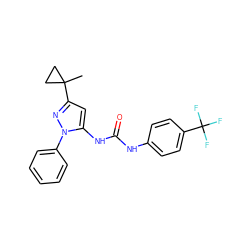 CC1(c2cc(NC(=O)Nc3ccc(C(F)(F)F)cc3)n(-c3ccccc3)n2)CC1 ZINC000299824655