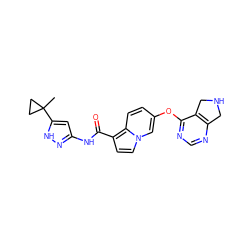 CC1(c2cc(NC(=O)c3ccn4cc(Oc5ncnc6c5CNC6)ccc34)n[nH]2)CC1 ZINC000653837695